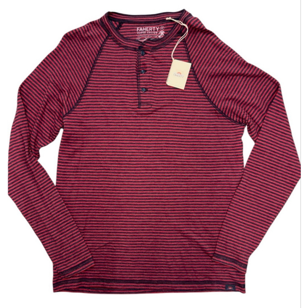 Faherty 2XL Cloud Long Sleeve Henley Cumberland Stripe Red Blue‎ NWT